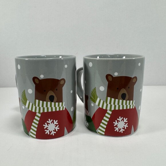 2 Crate & Barrel Christmas Mugs Coffee Cups Joan Anderson Holiday Winter Bears - Picture 2 of 6